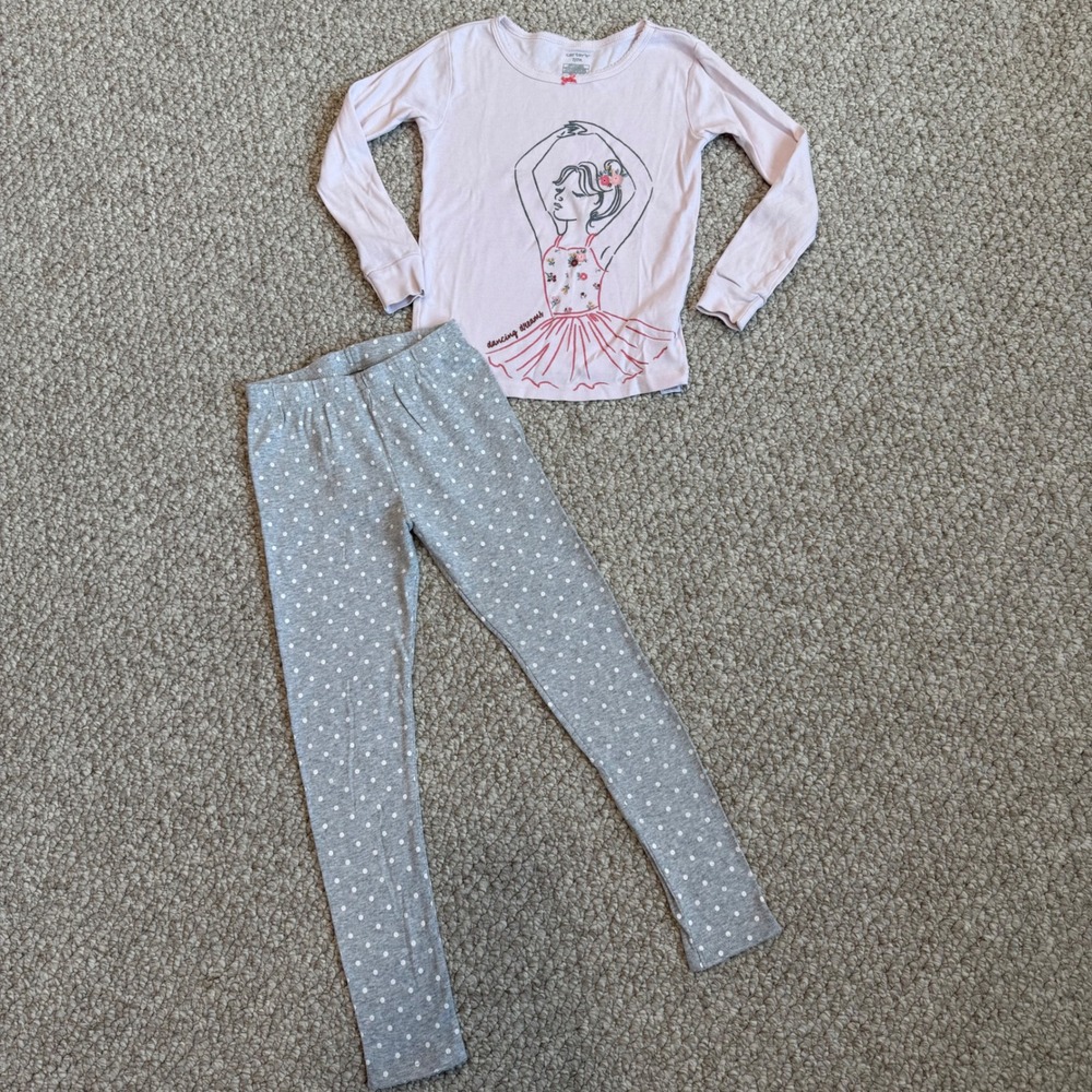 Carter's Girls Size 7 Dancing Ballerina Top & Polka Dot Leggings Pajama Set